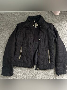 Maralyn & Me Black Quilted Jacket with Gold Zippers